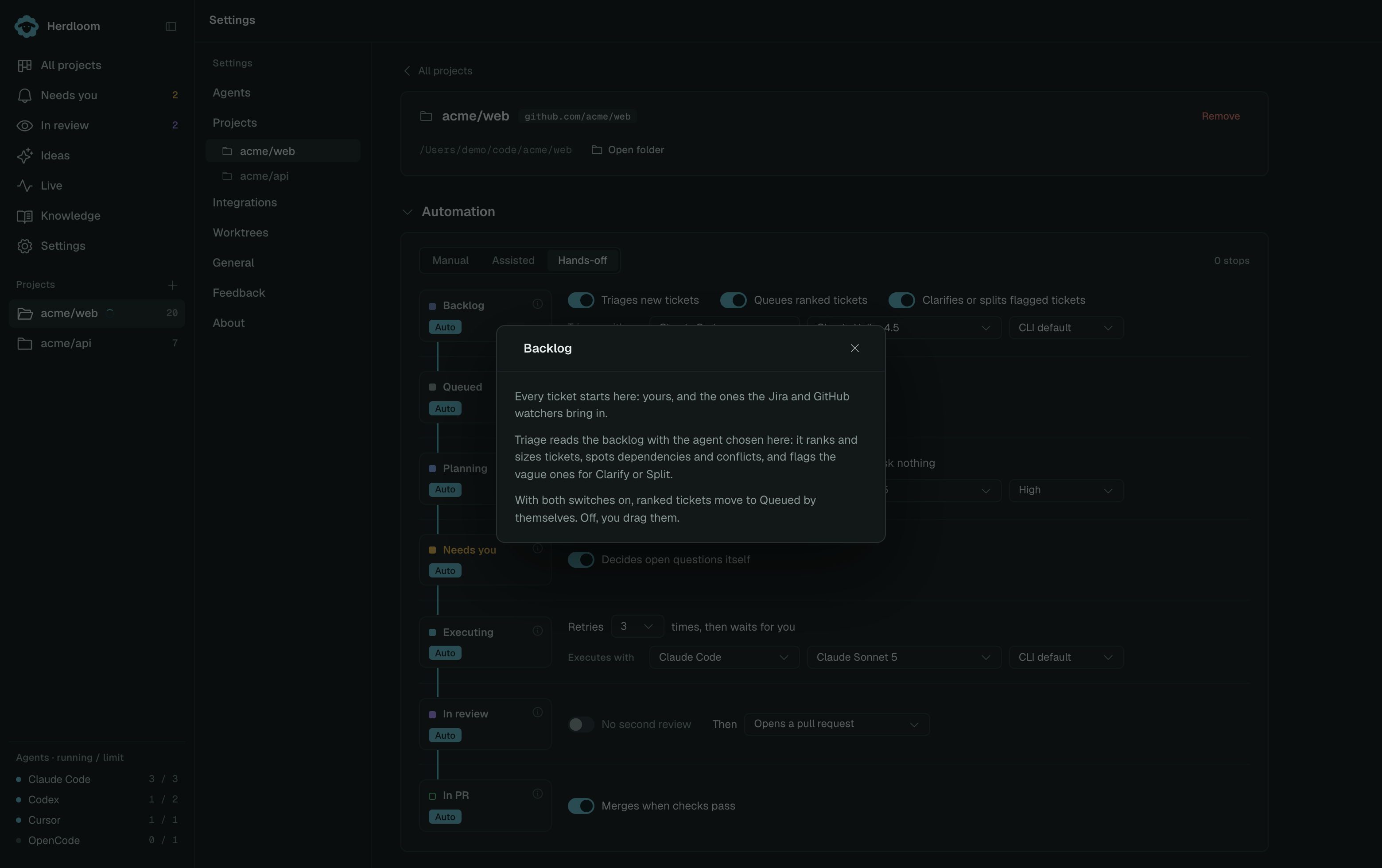 The Backlog information dialog open over the ladder, explaining what the column does